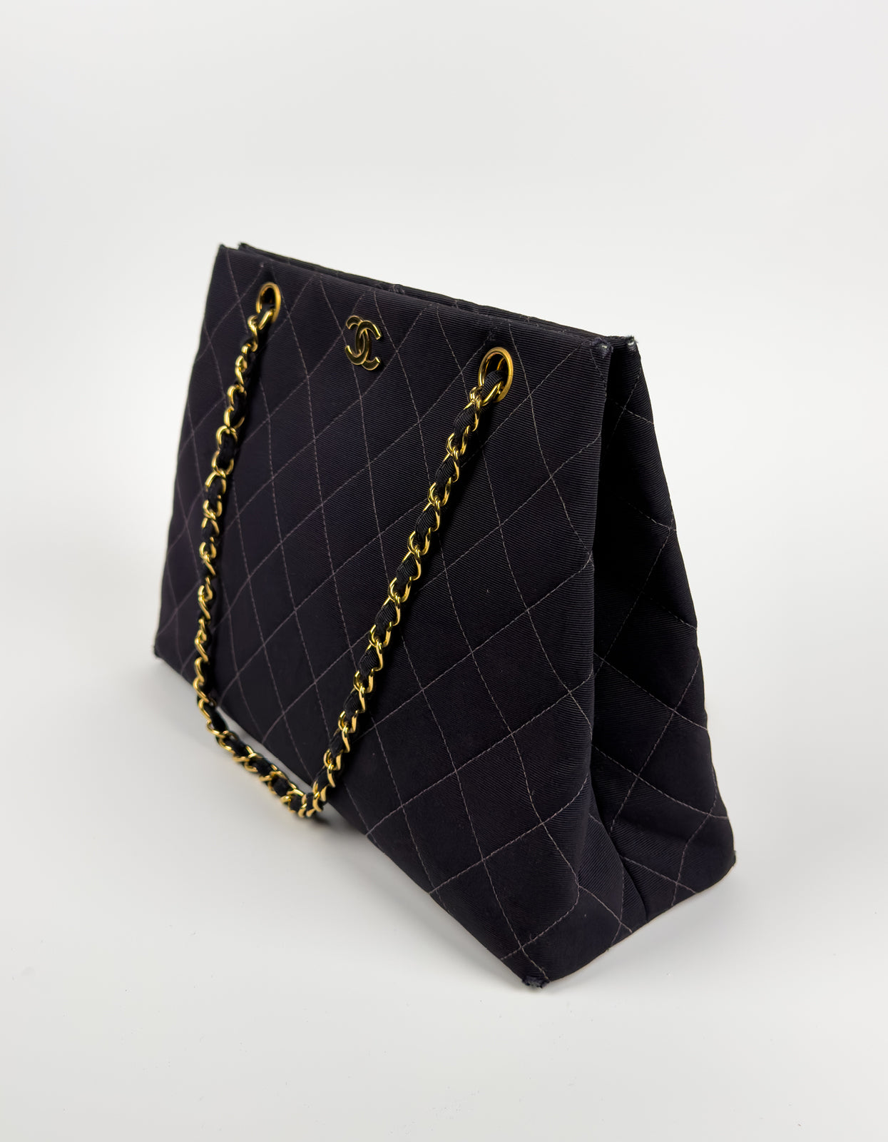 Chanel Black Quilted Canvas Chain Tote