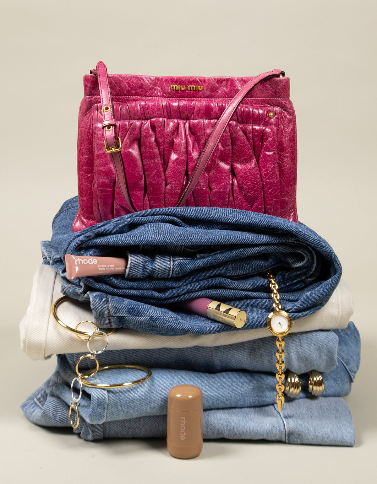 Miu Miu Fuchsia Matelassé Gathered Shoulder Bag