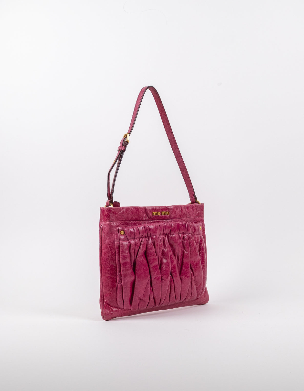 Miu Miu Fuchsia Matelassé Gathered Shoulder Bag