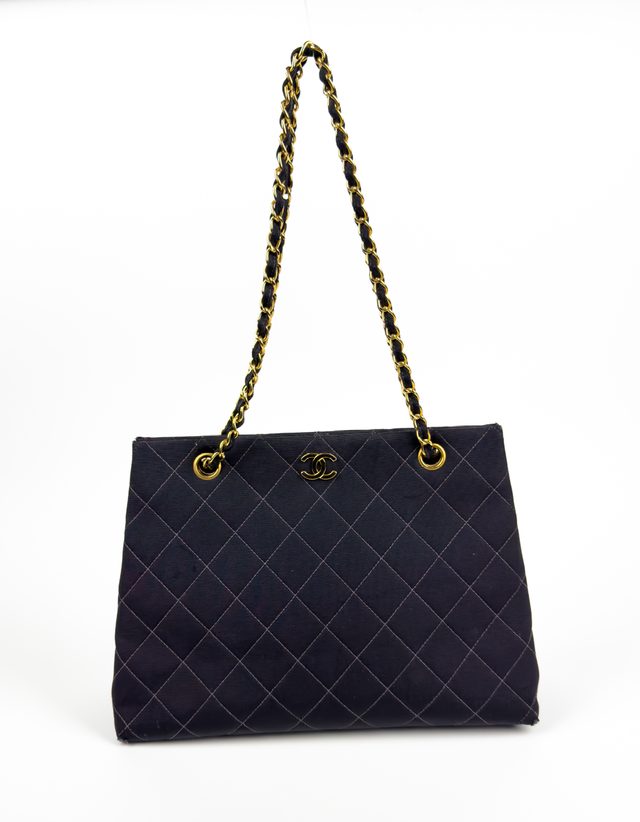 Chanel Black Quilted Canvas Chain Tote