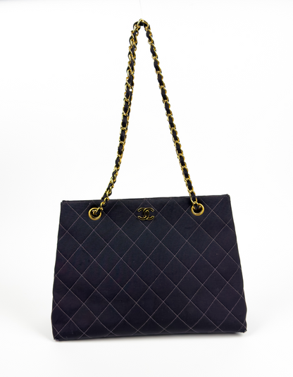 Chanel Black Quilted Canvas Chain Tote