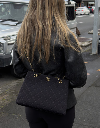 Chanel Black Quilted Canvas Chain Tote
