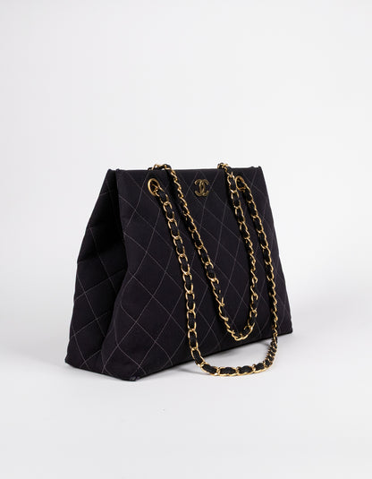 Chanel Black Quilted Canvas Chain Tote