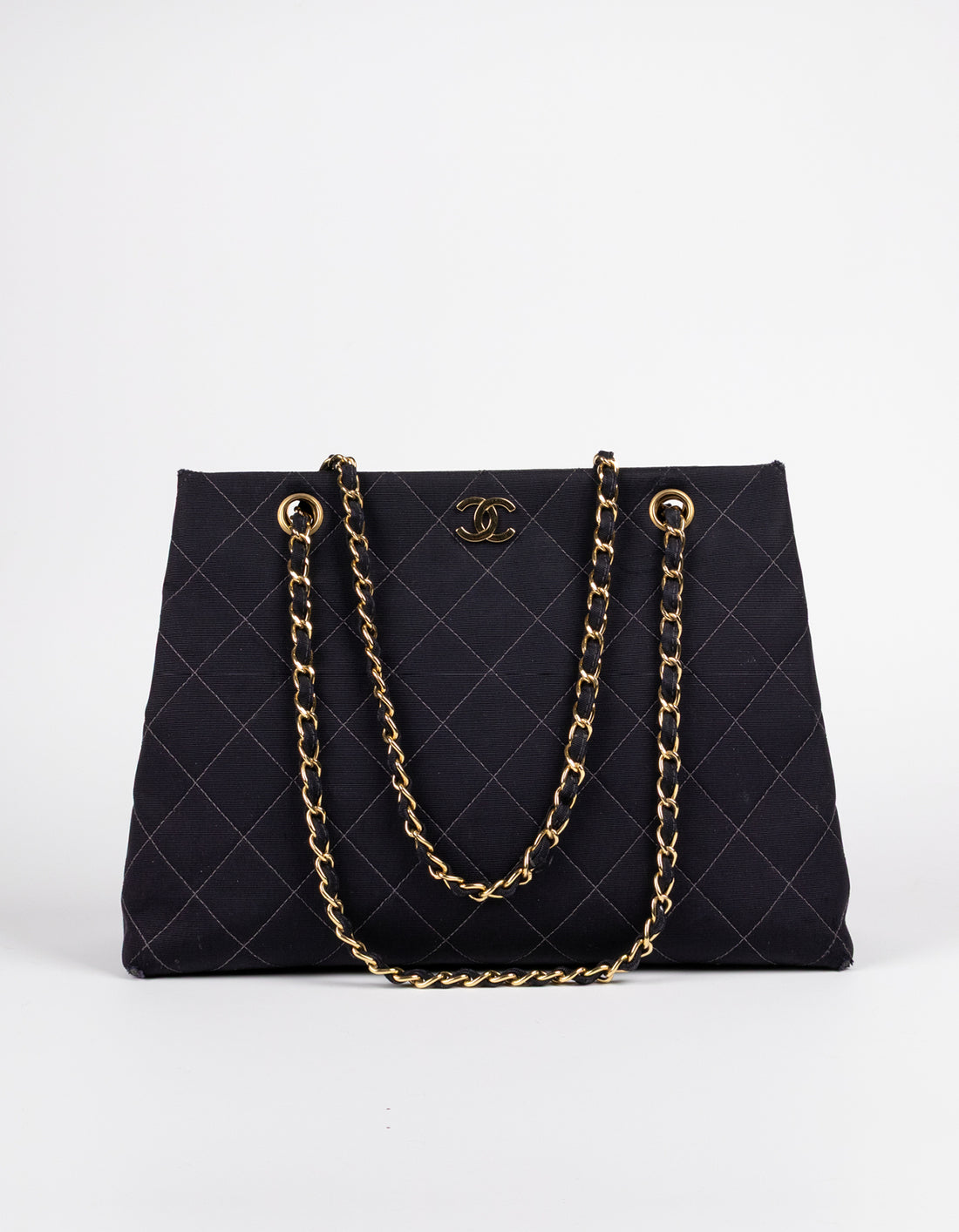 Chanel Black Quilted Canvas Chain Tote
