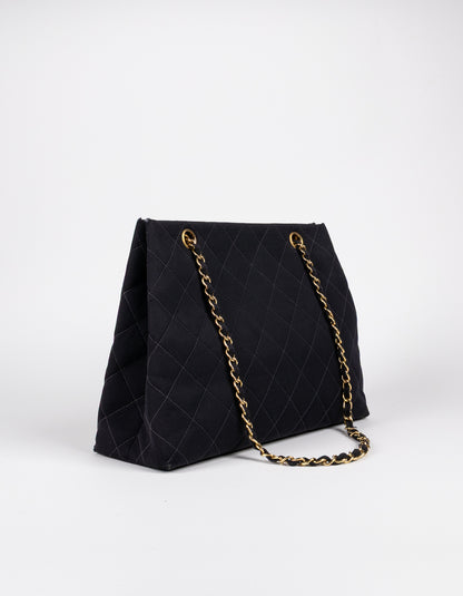 Chanel Black Quilted Canvas Chain Tote