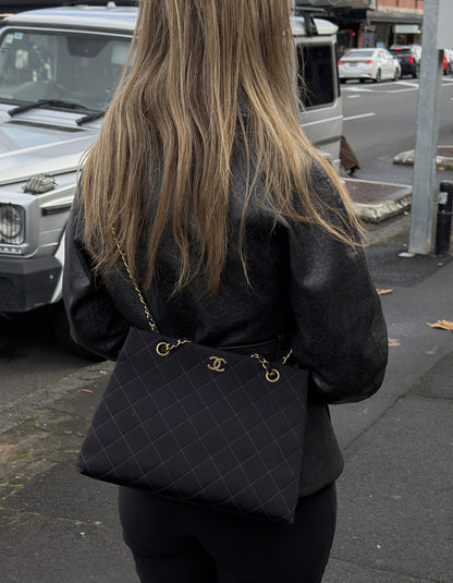 Chanel Black Quilted Canvas Chain Tote