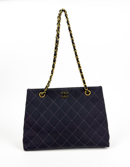Chanel Black Quilted Canvas Chain Tote