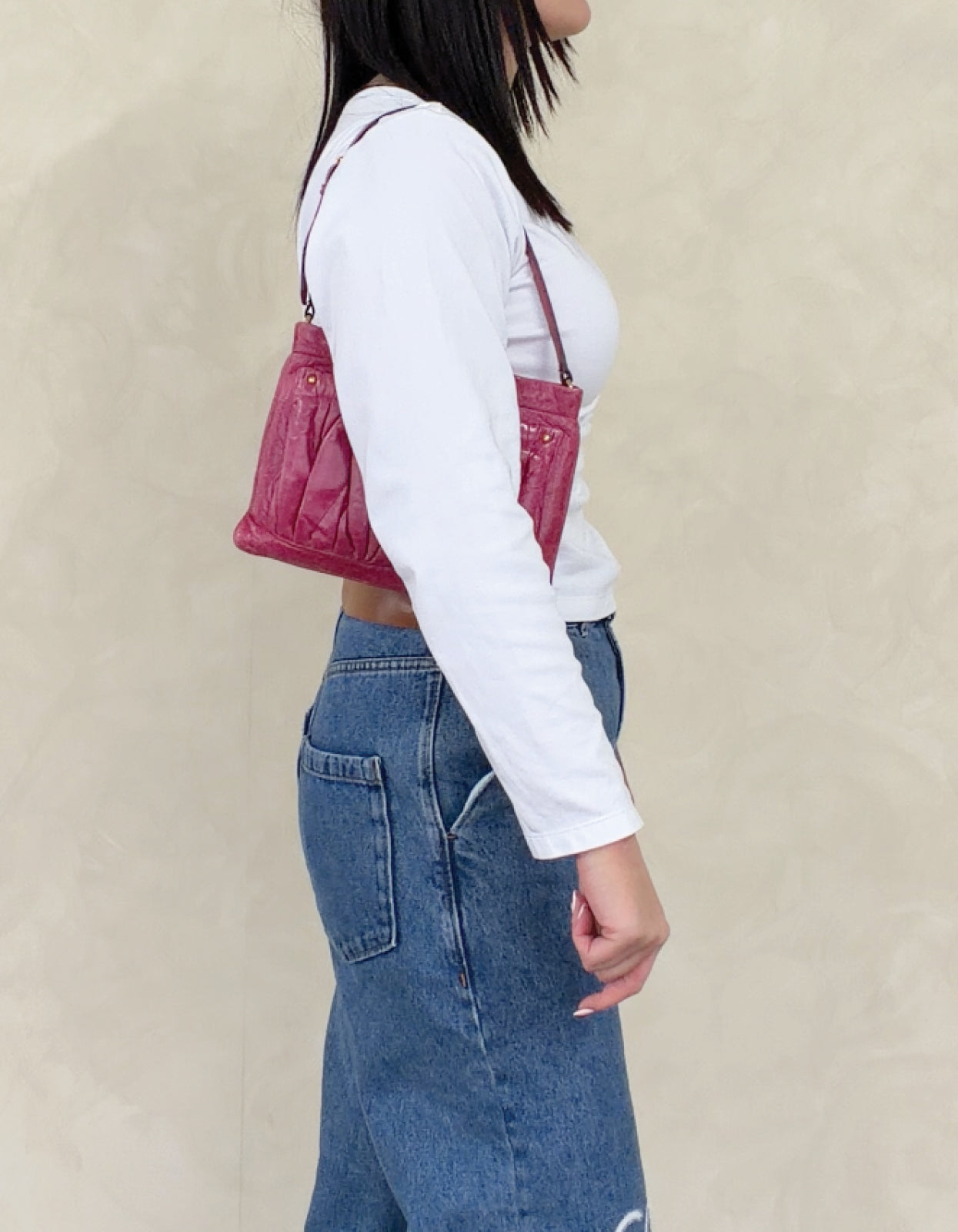 Miu Miu Fuchsia Matelassé Gathered Shoulder Bag