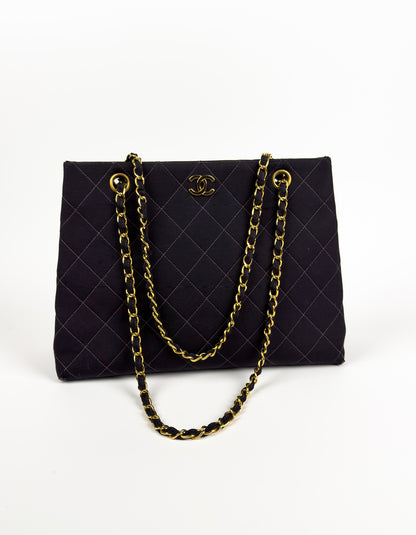 Chanel Black Quilted Canvas Chain Tote