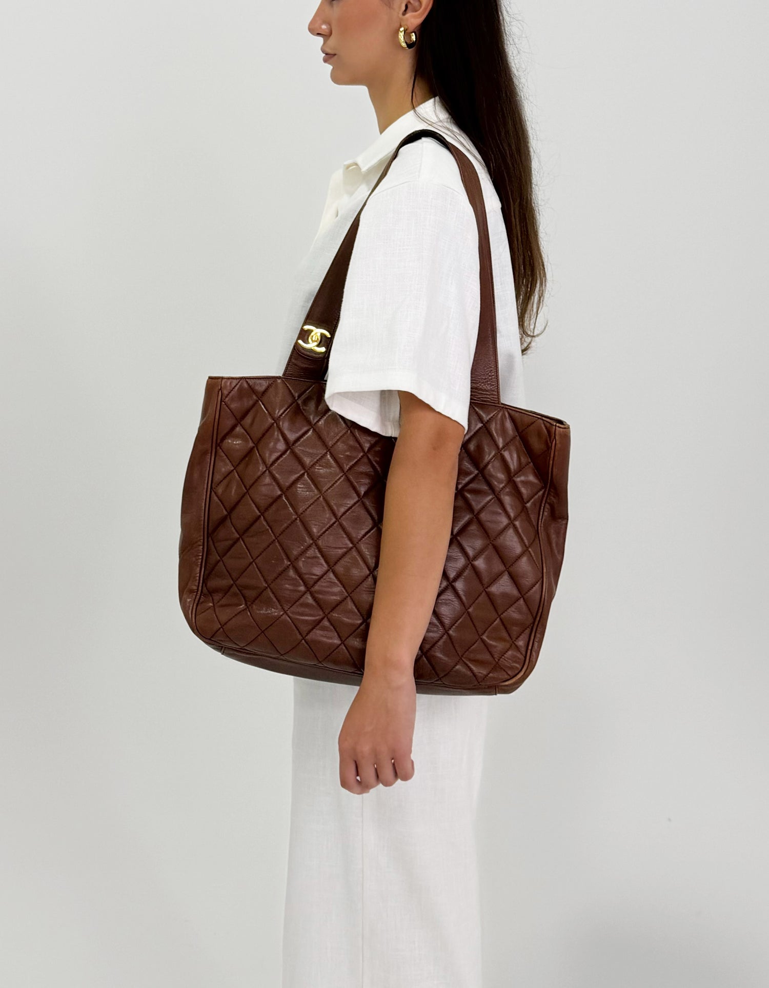 Chanel Vintage Brown Matelasse Tote