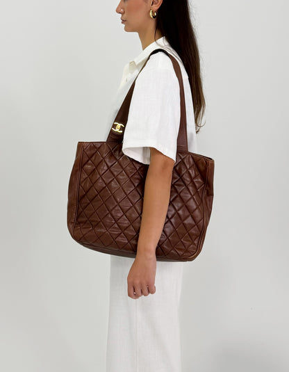 Chanel Vintage Brown Matelasse Tote