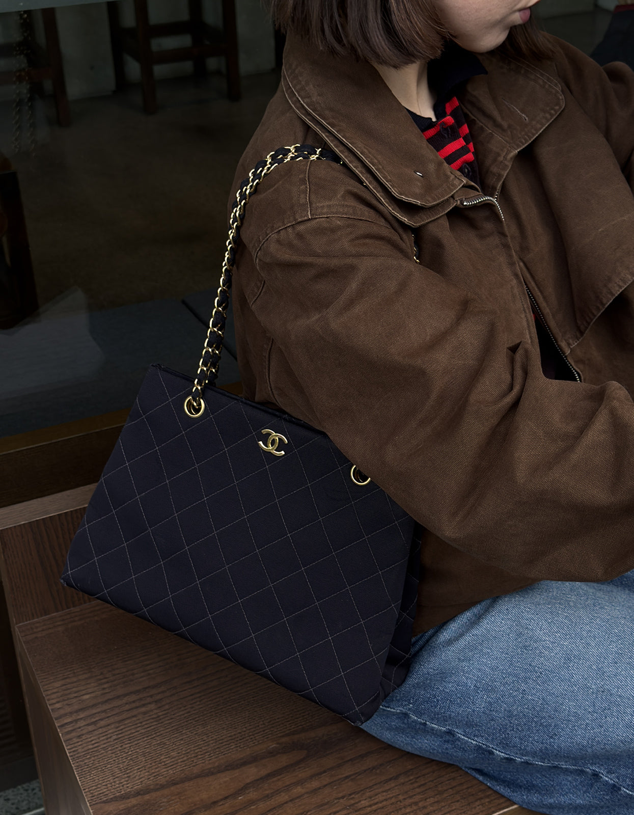 Chanel Black Quilted Canvas Chain Tote