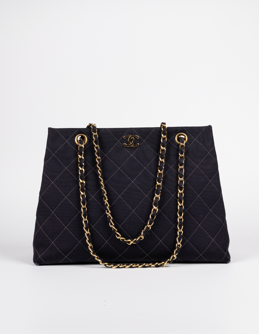 Chanel Black Quilted Canvas Chain Tote