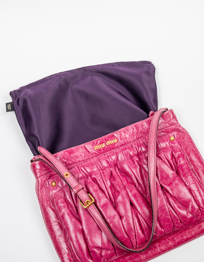 Miu Miu Fuchsia Matelassé Gathered Shoulder Bag