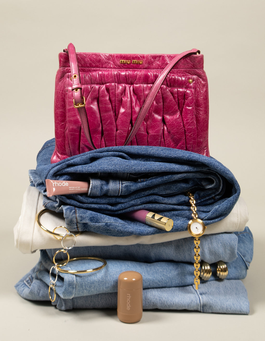 Miu Miu Fuchsia Matelassé Gathered Shoulder Bag
