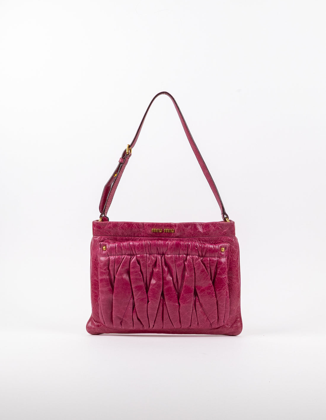 Miu Miu Fuchsia Matelassé Gathered Shoulder Bag