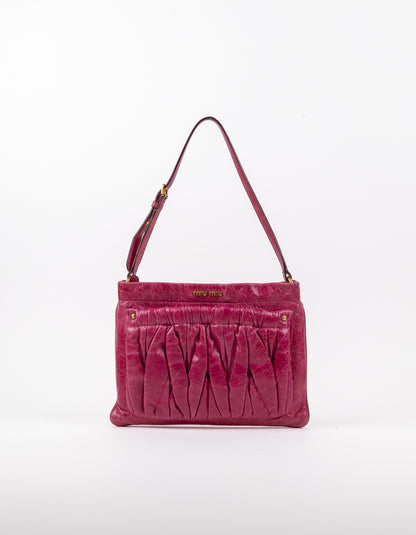 Miu Miu Fuchsia Matelassé Gathered Shoulder Bag