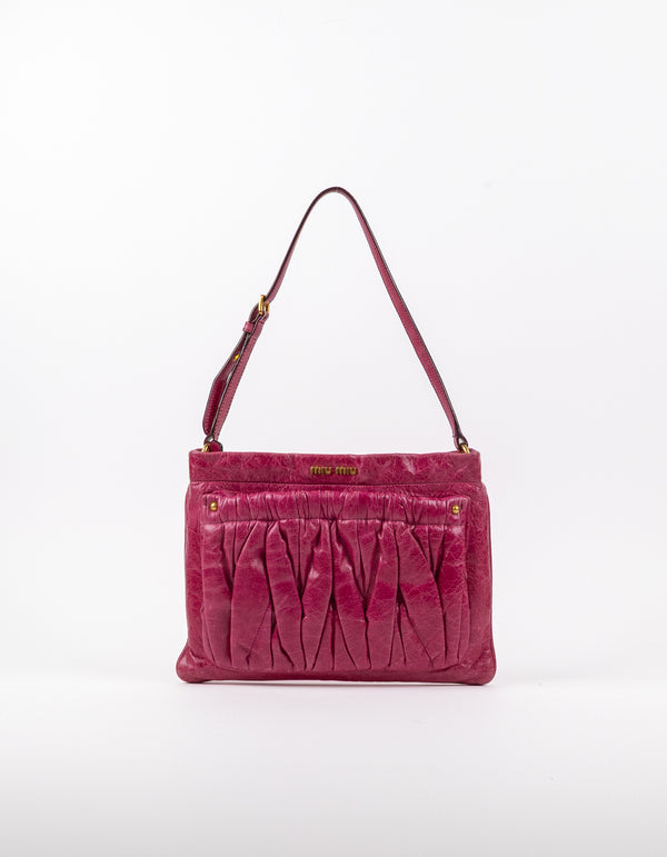 Miu Miu Fuchsia Matelassé Gathered Shoulder Bag