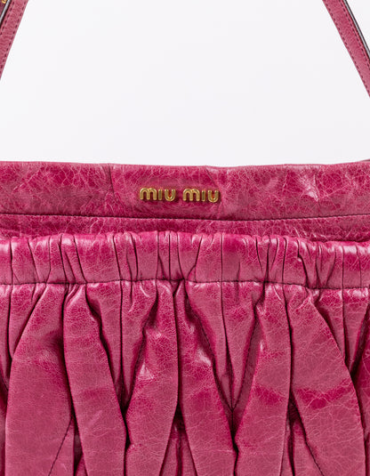 Miu Miu Fuchsia Matelassé Gathered Shoulder Bag