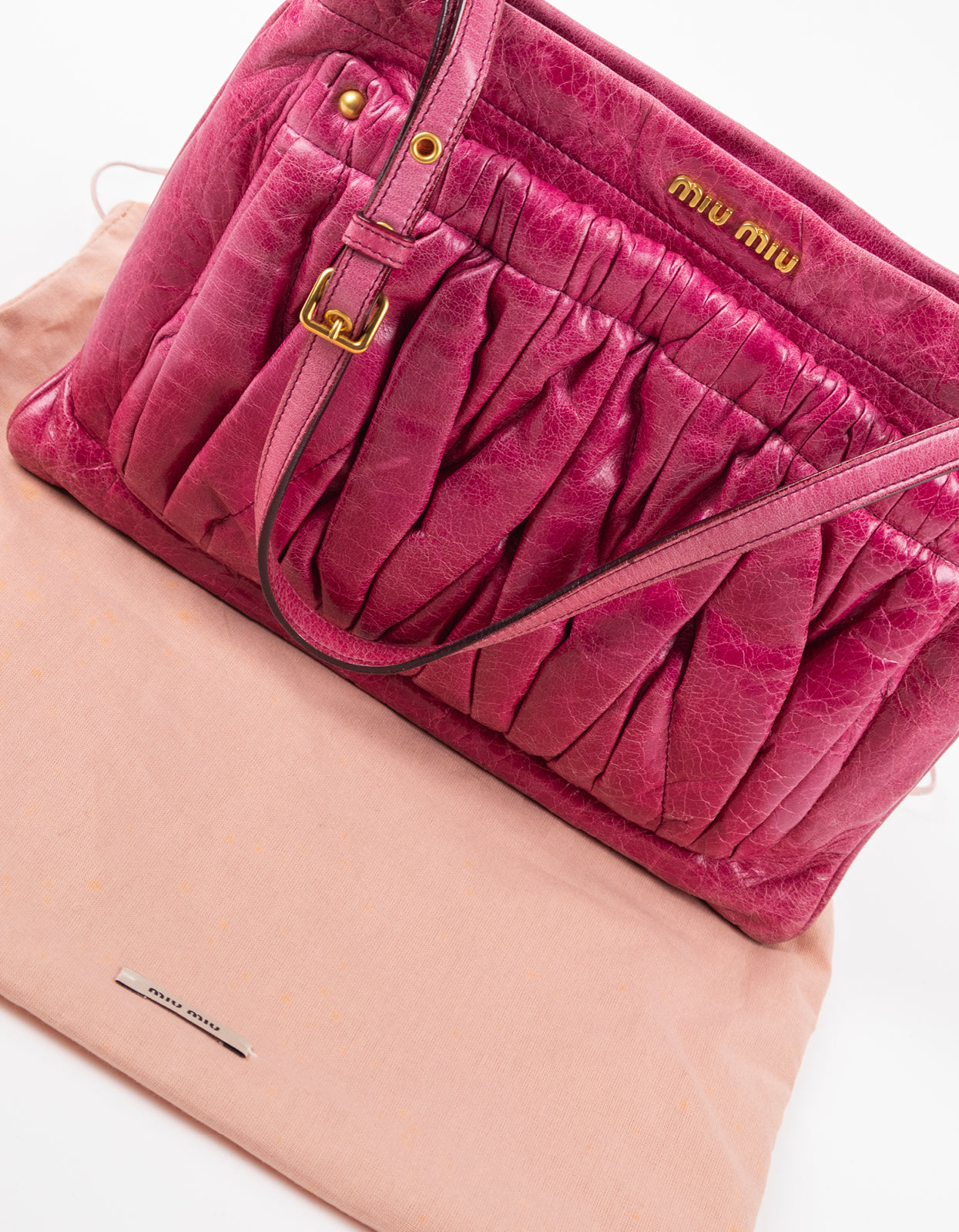 Miu Miu Fuchsia Matelassé Gathered Shoulder Bag