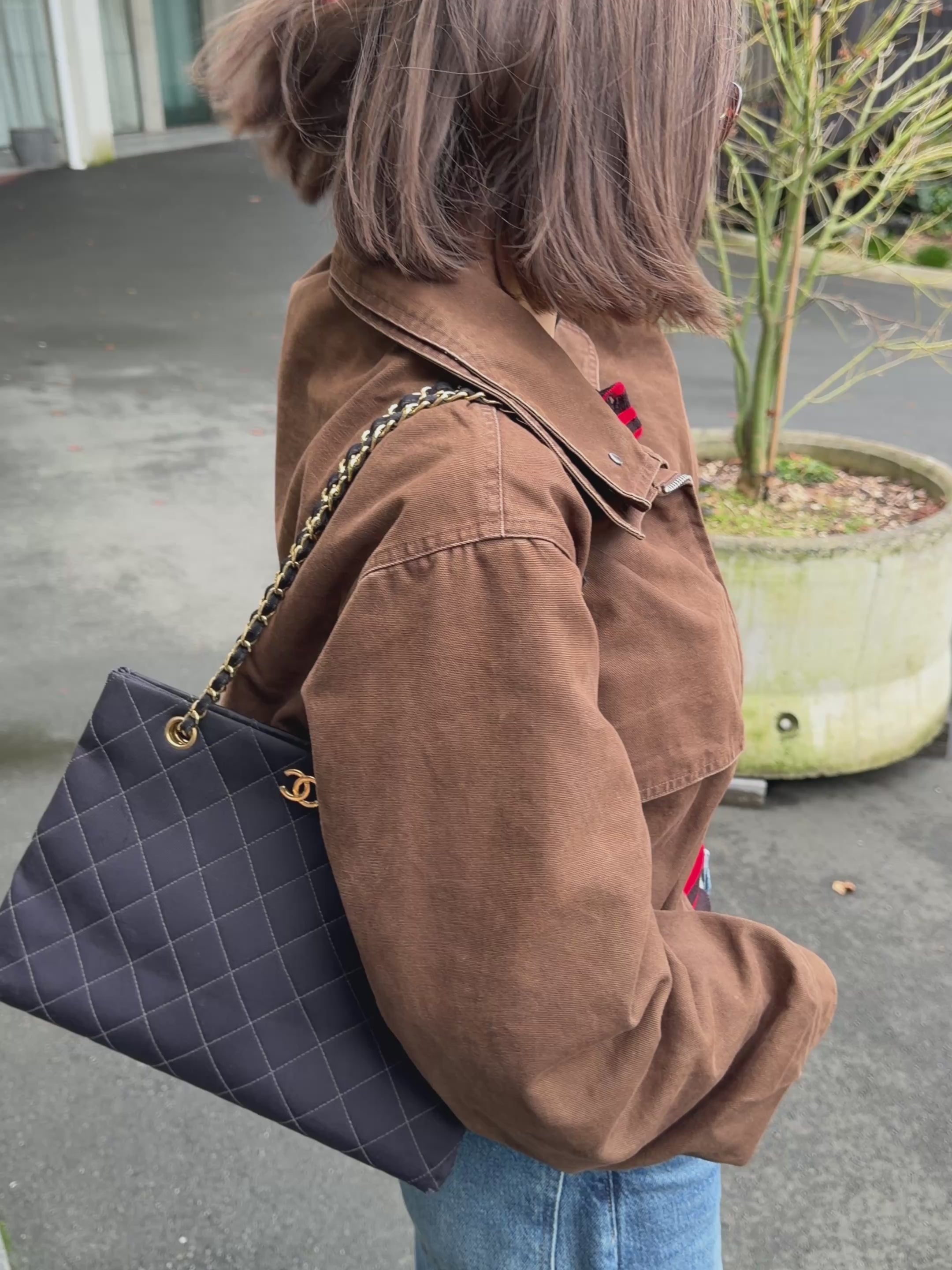Chanel Black Quilted Canvas Chain Tote