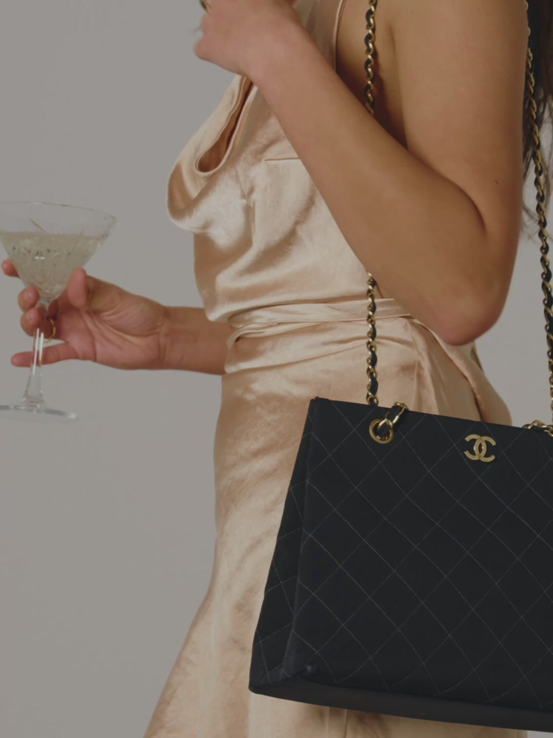 Chanel Black Quilted Canvas Chain Tote