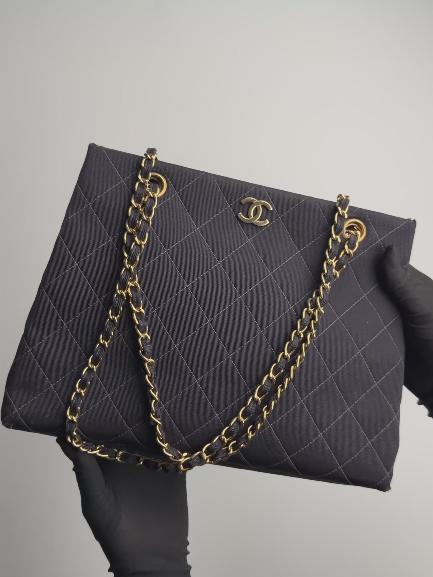 Chanel Black Quilted Canvas Chain Tote