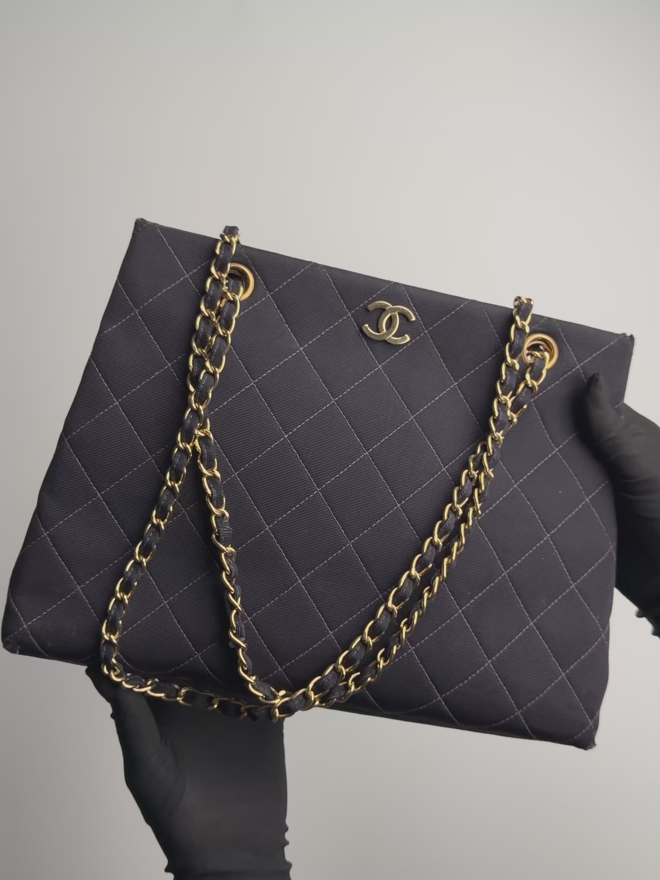 Chanel Black Quilted Canvas Chain Tote