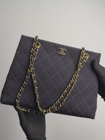 Chanel Black Quilted Canvas Chain Tote